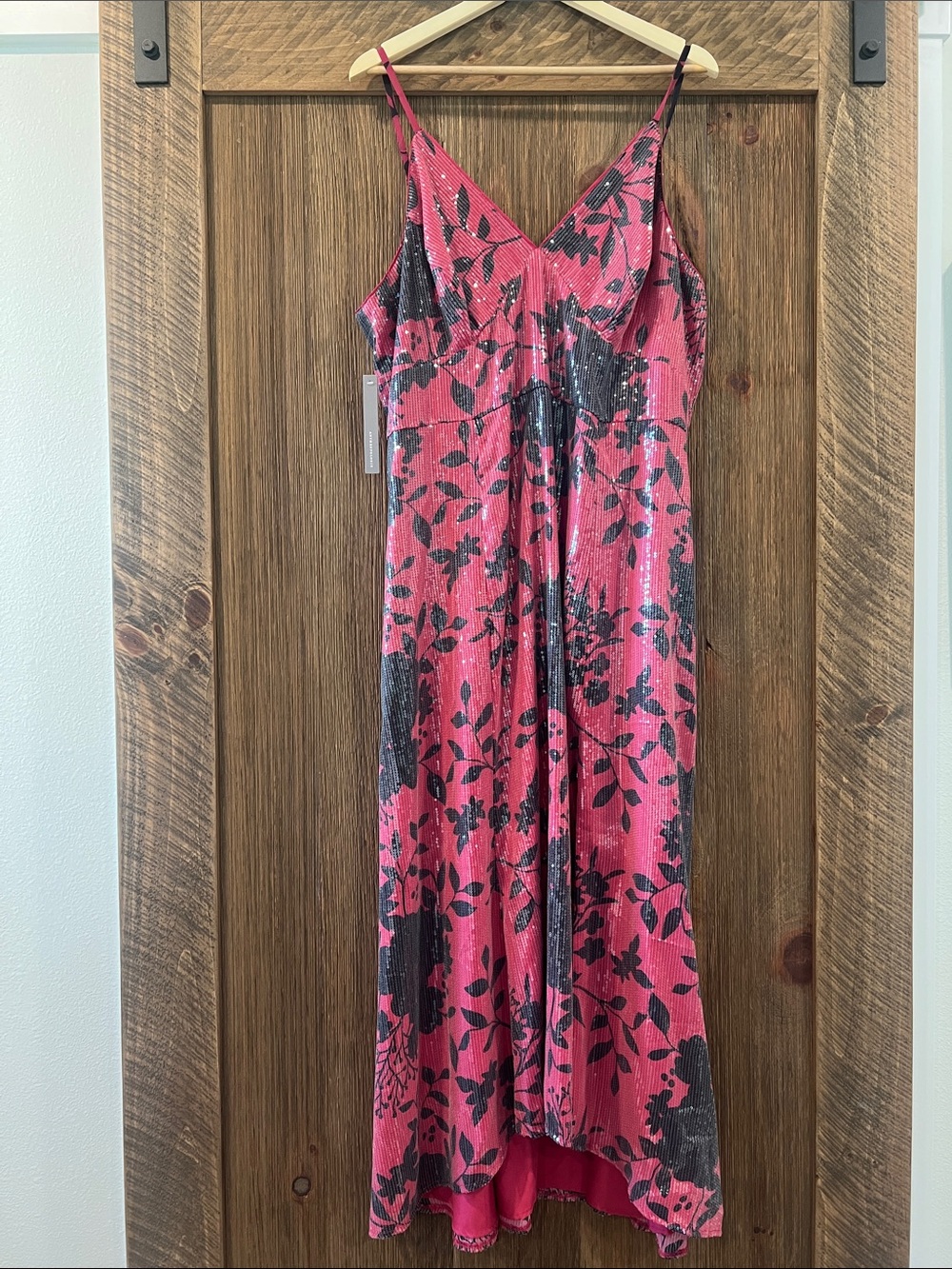 Hutch Pink and Black Floral High-Low Slip Dress